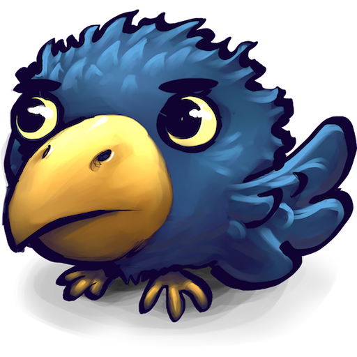 A cartoon of a blue bird with a yellow beak.